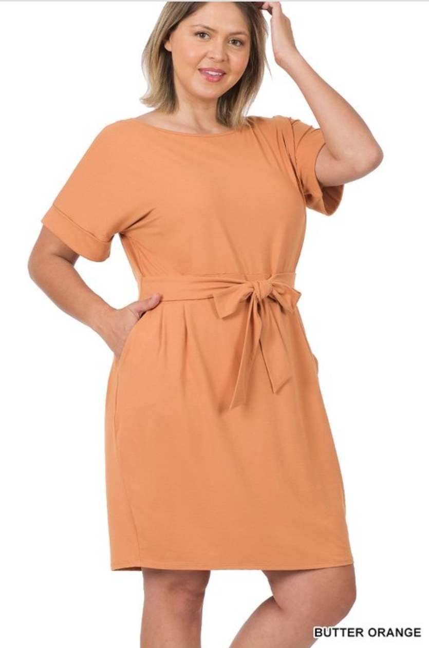 Tie Belt Dress Plus