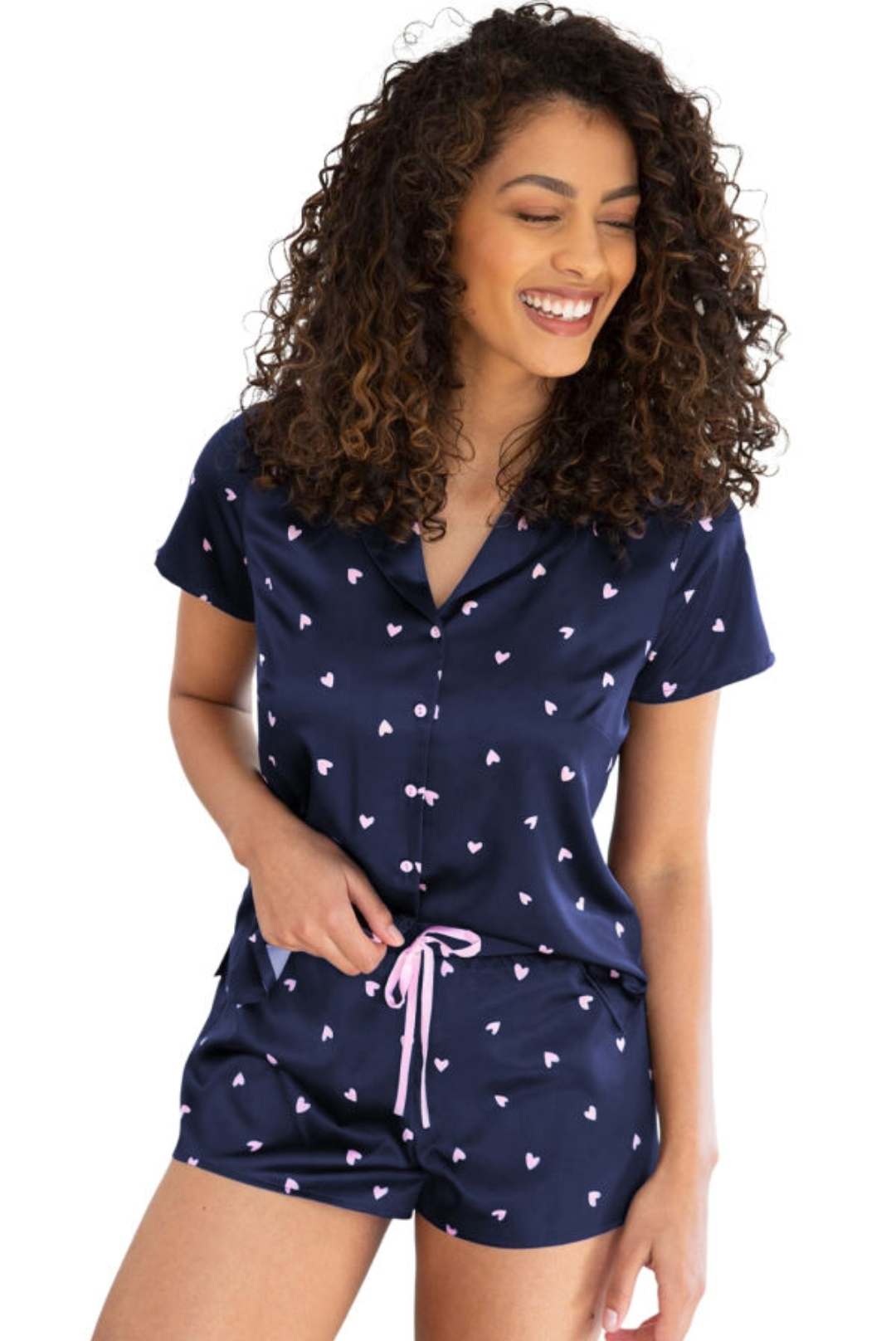 Buttoned Hearts Satin Set