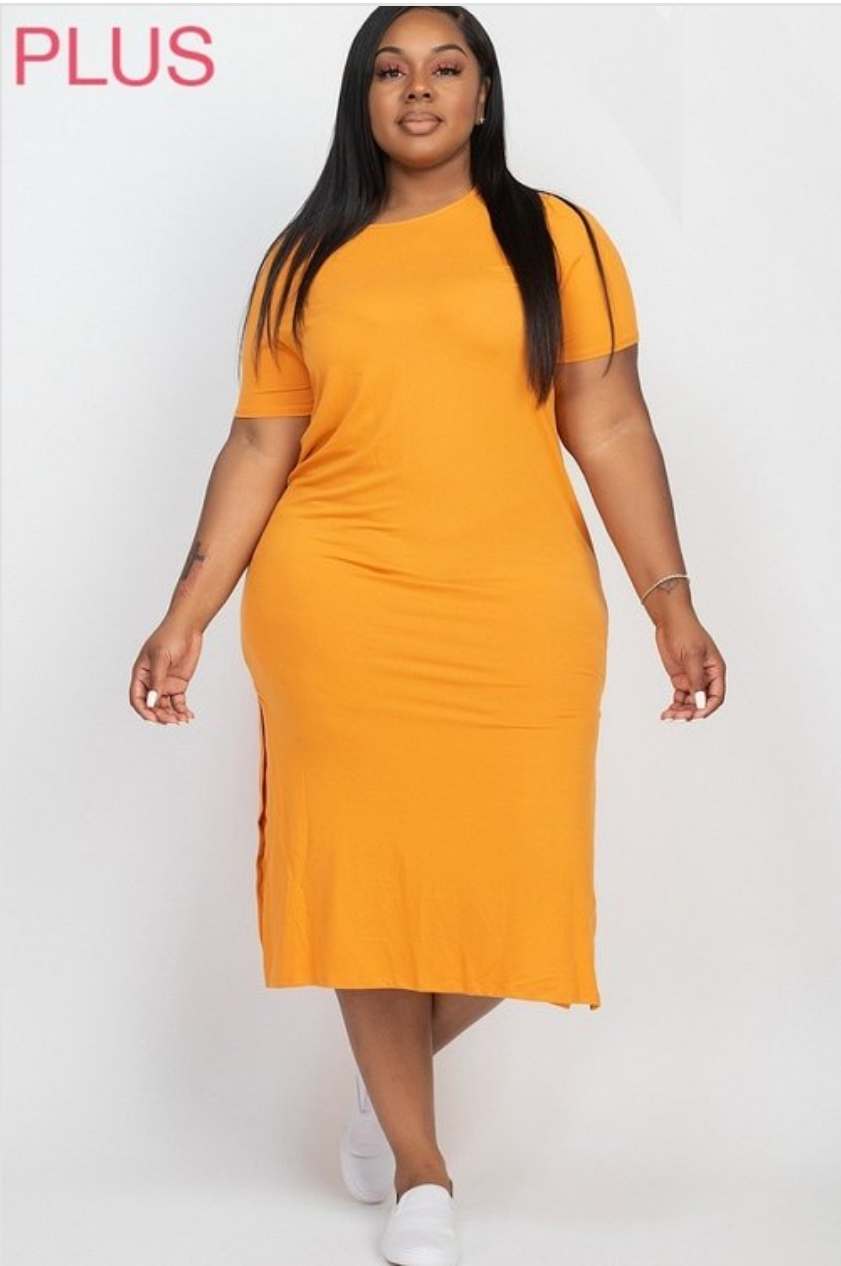 Basic Side Slit Dress Plus