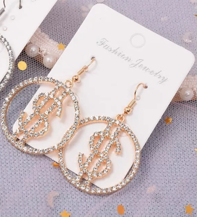 Dollar Sign Bling Earrings