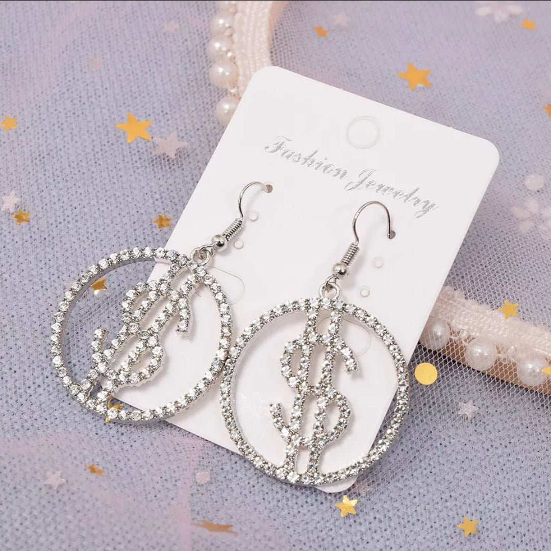 Dollar Sign Bling Earrings