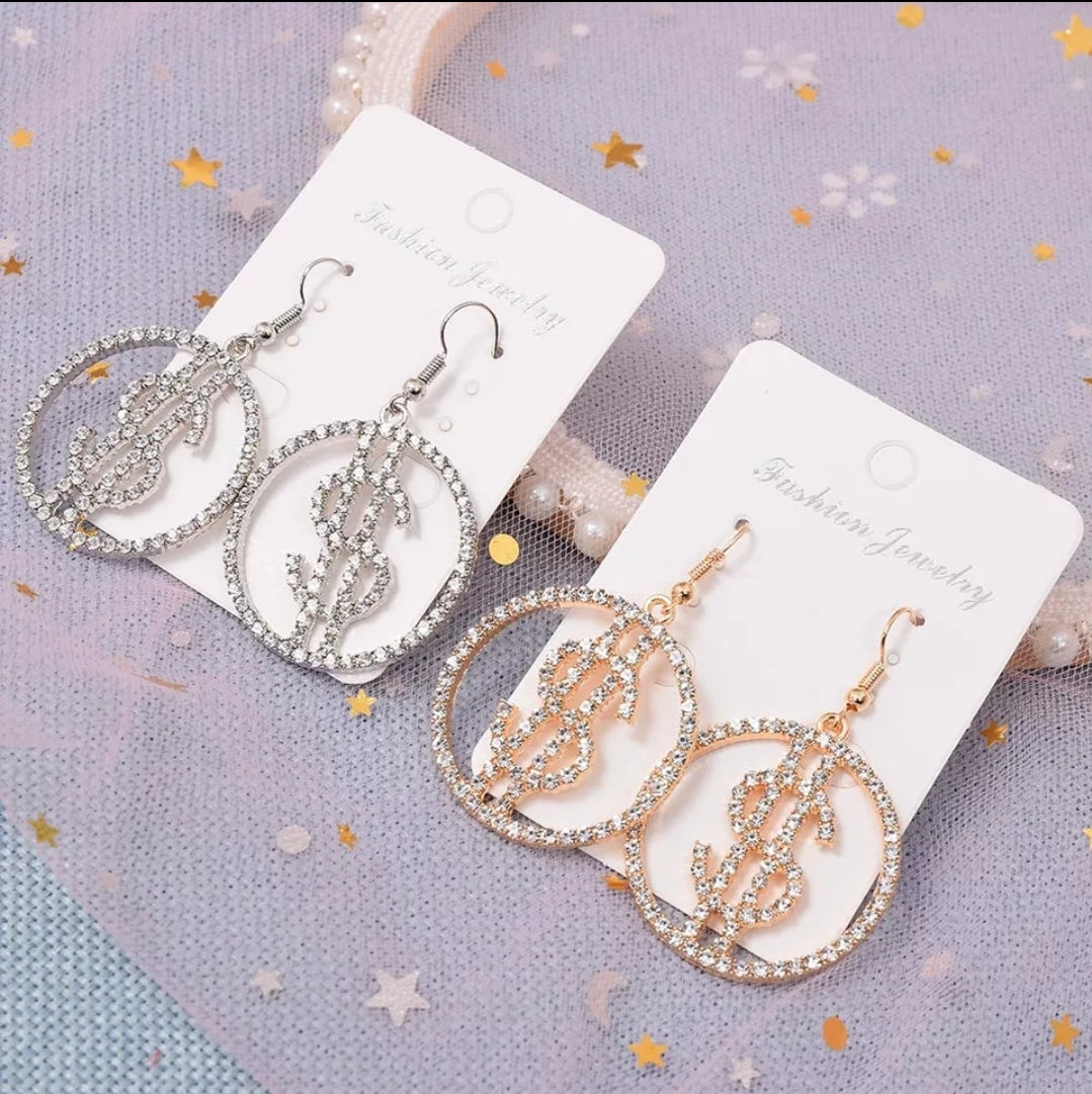 Dollar Sign Bling Earrings