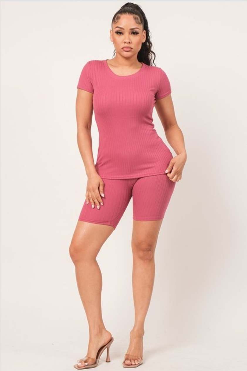 Basic Ribbed Biker Shorts Set