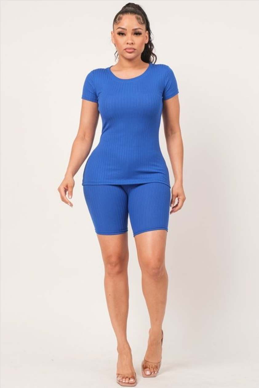 Basic Ribbed Biker Shorts Set