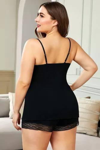 V-Neck Lace Trim Shorts Set