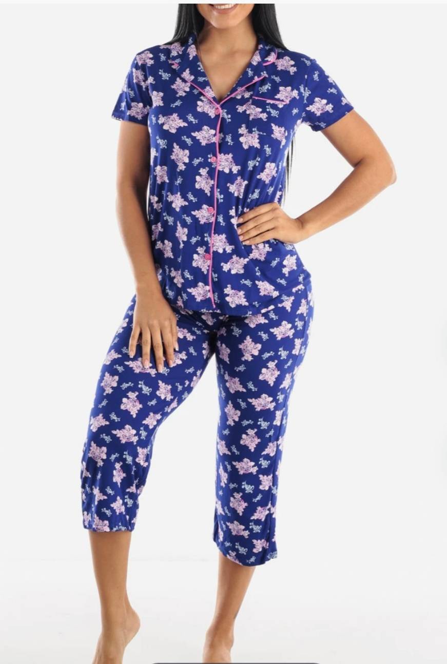 Festive Buttoned Capri P.J. Set