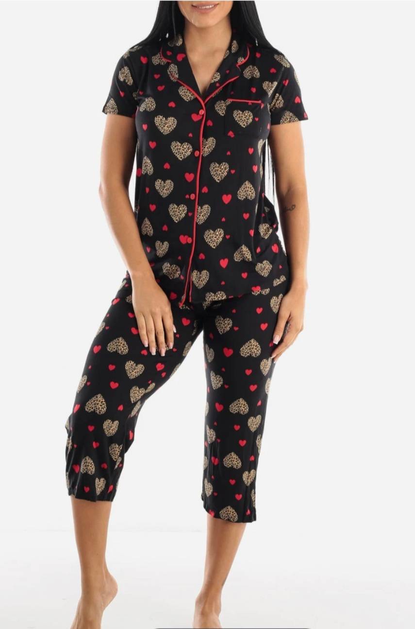 Festive Buttoned Capri P.J. Set