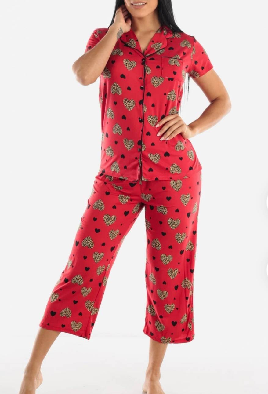 Festive Buttoned Capri P.J. Set