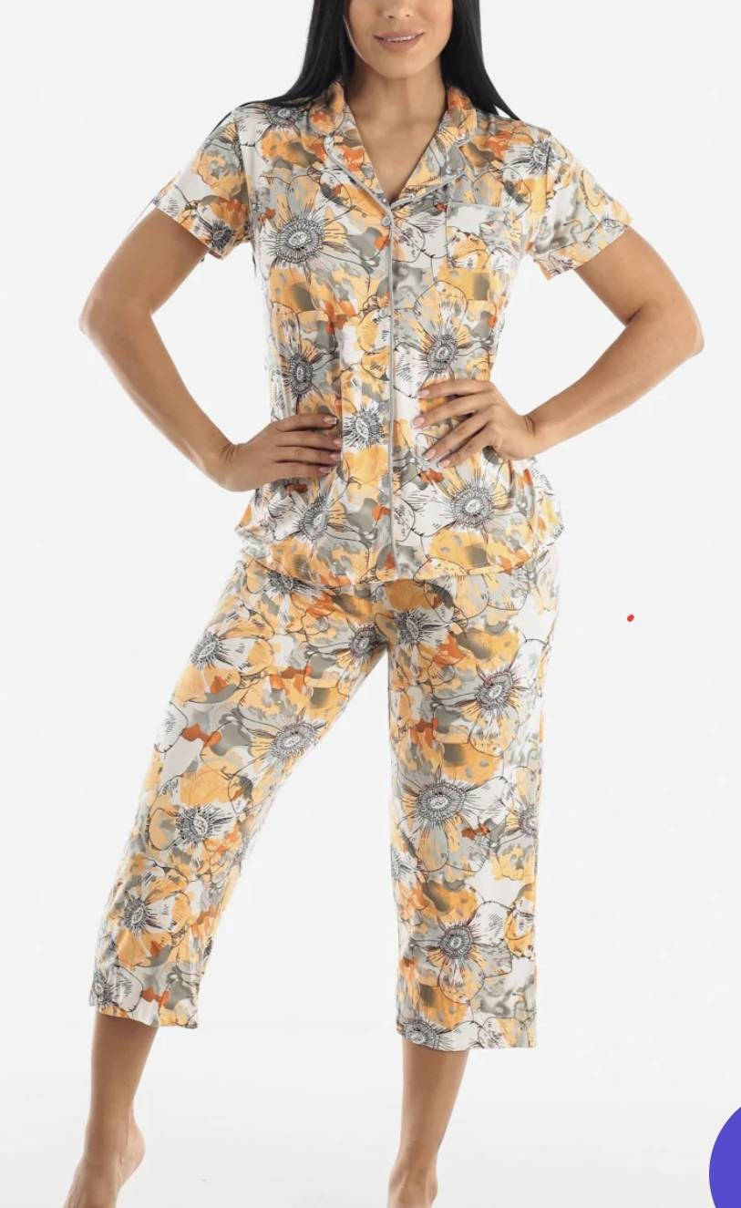 Festive Buttoned Capri P.J. Set